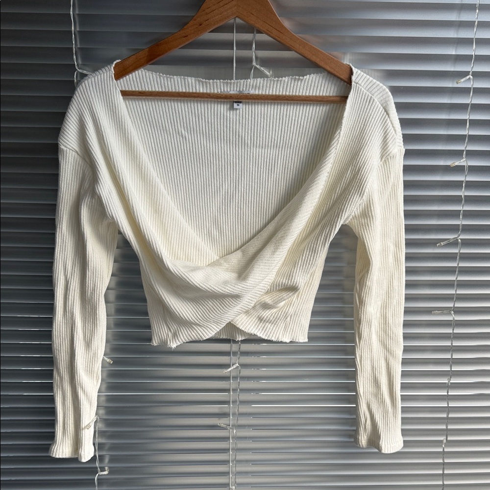 Fashion Nova Cream Ribbed Wrap Top
